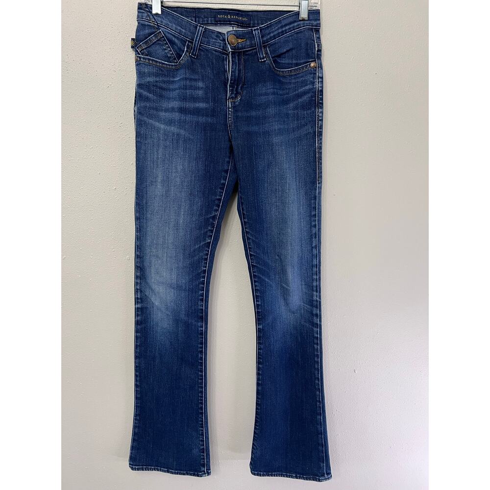 Rock & Republic Bootcut Jeans Kassandra Women’s 6  29X32 Rhinestone Dark Wash‎